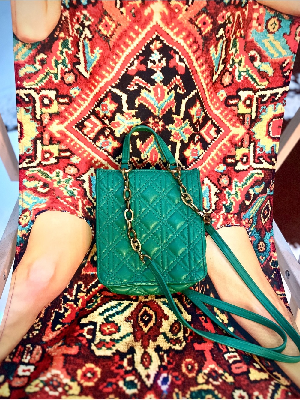 Zara Green vegan leather Quilted Mini Crossbody with Gold Chain